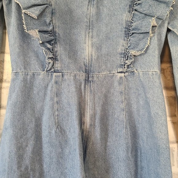 Bershka Denim Frill Dress Womens XS Long Sleeve Ruffle - Picture 4 of 10